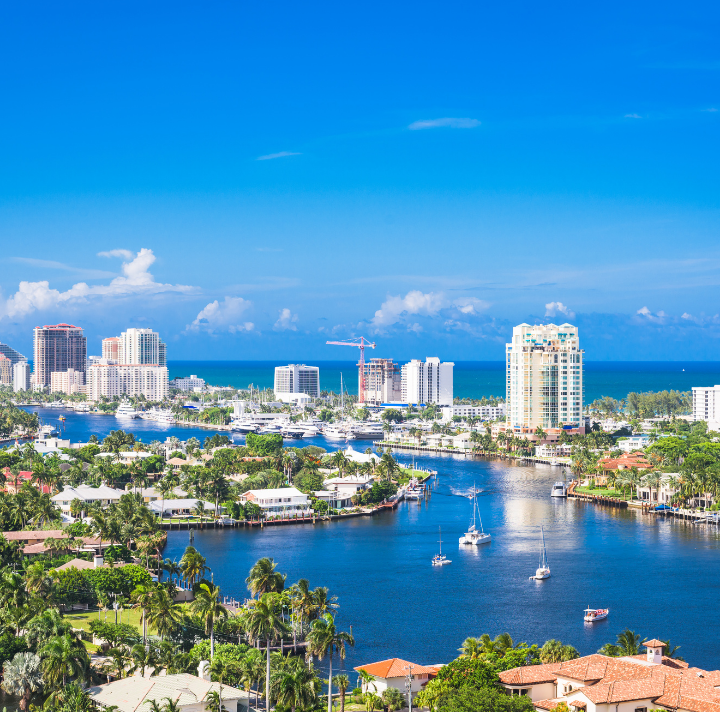 View of downtown Fort Lauderdale and waterfront with high-rise buildings, representing staffing agency services in Fort Lauderdale.