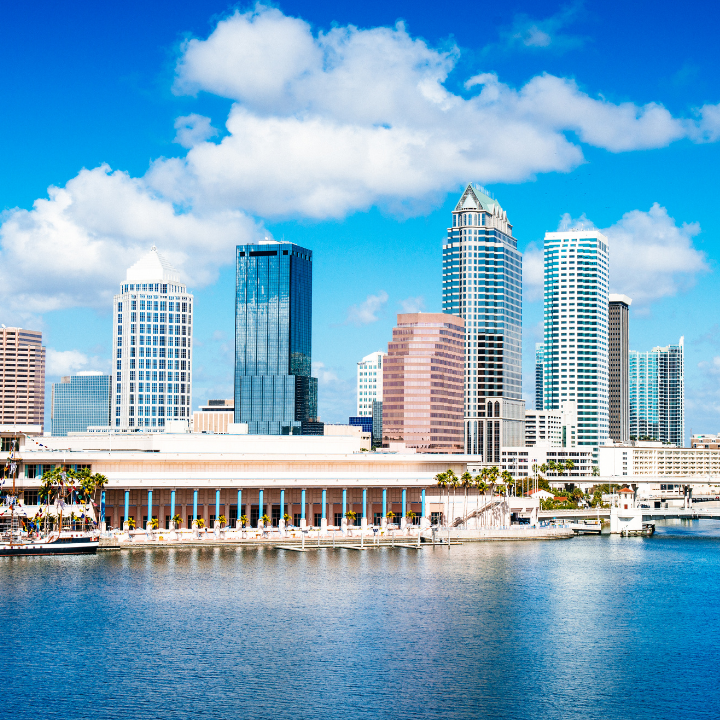 Downtown Tampa skyline with waterfront view, representing staffing services and workforce solutions in Tampa, FL.